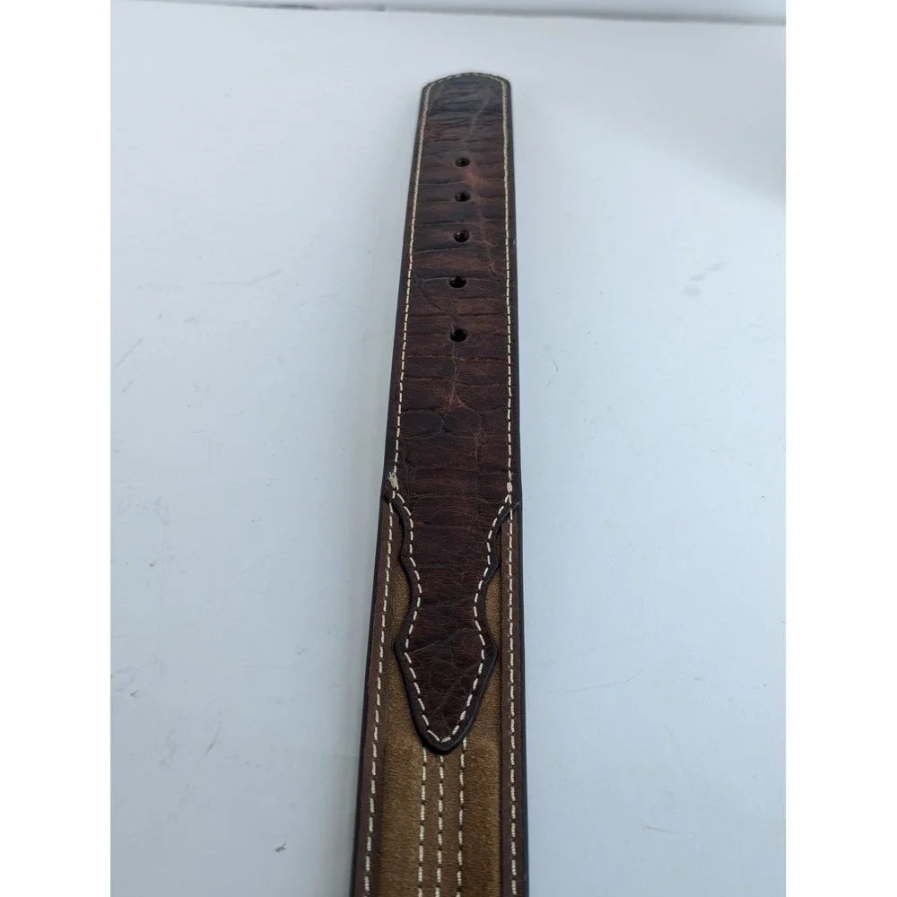 Roper Mens Brown Leather Suede Western Belt Alligator Embossed Buckle 34